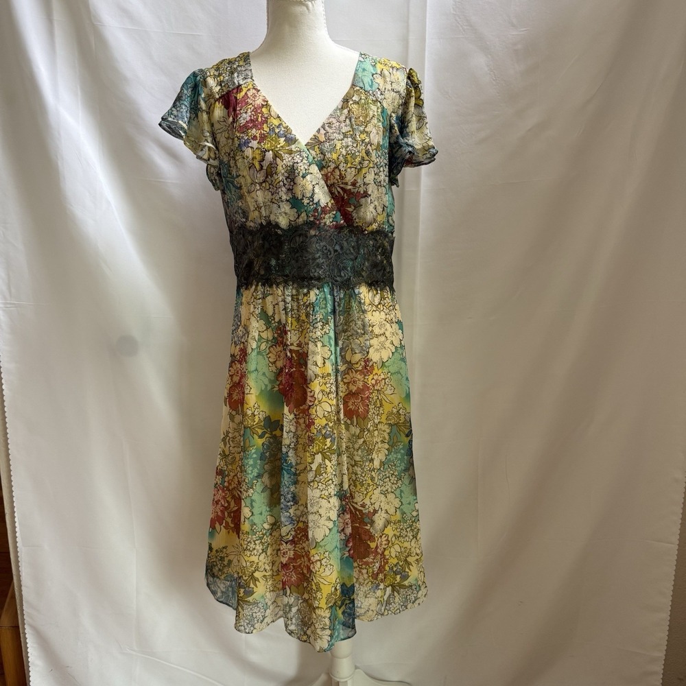 Sundance 100% Silk Floral Flutter Sleeve Lined‎ Romantic Feminine Dress Sz 10